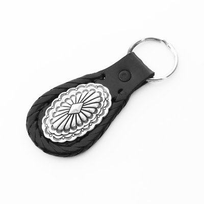 画像1: レザー&コンチョ キーホルダー(ブラック・シルバー)/Leather Keychain(Black/Silver Concho)