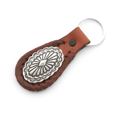 画像1: レザー&コンチョ キーホルダー(ブラウン・シルバー)/Leather Keychain(Brown/Silver Concho)