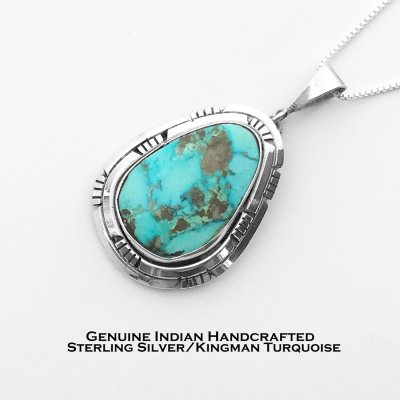 画像1: アメリカインディアン ナバホ族 キングマン ターコイズ・スターリングシルバー ペンダント トップ/Native American Navajo Kingman Turquoise Sterling Silver Pendant