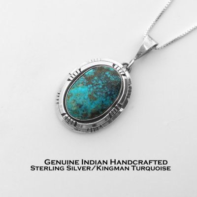 画像1: アメリカインディアン ナバホ族 キングマン ターコイズ・スターリングシルバー ペンダント トップ/Native American Navajo Kingman Turquoise Sterling Silver Pendant