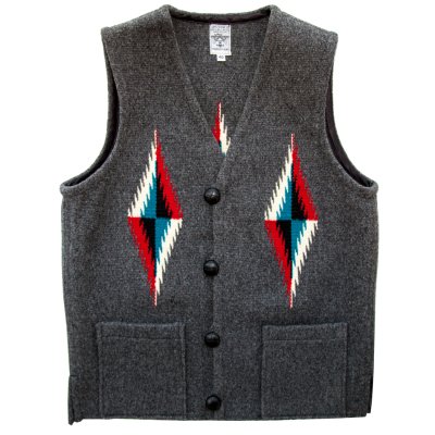 画像1: オルテガ ベスト ポケットつき 40・アメリカ チマヨ 100%ウール手織り/CHIMAYO ORTEGA'S HAND WOVEN 100% ALL WOOL VEST