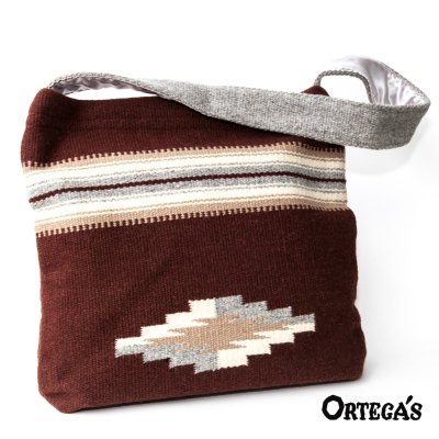 画像1: オルテガ チマヨ ショルダー トートバッグ 100%ウール手織り(ブラウン)/CHIMAYO ORTEGA'S HAND WOVEN 100% ALL WOOL TOTE BAG(Brown)