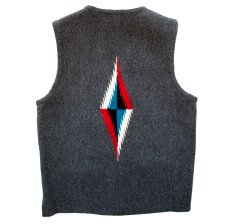 画像2: オルテガ ベスト ポケットつき 40・アメリカ チマヨ 100%ウール手織り/CHIMAYO ORTEGA'S HAND WOVEN 100% ALL WOOL VEST (2)