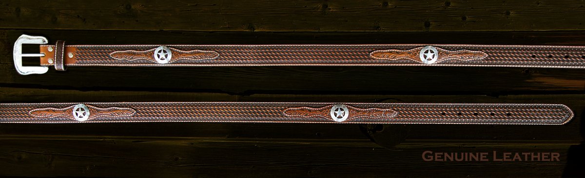 画像4: ウエスタン スター レザーベルト（ブラウン）/Western Leather Belt(Brown) (4)