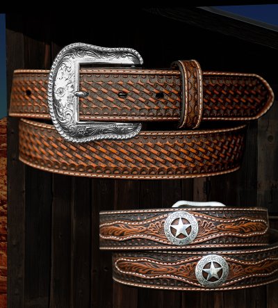 画像1: ウエスタン スター レザーベルト(ブラウン)/Western Leather Belt(Brown)