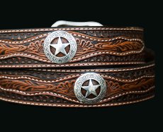画像2: ウエスタン スター レザーベルト（ブラウン）/Western Leather Belt(Brown) (2)