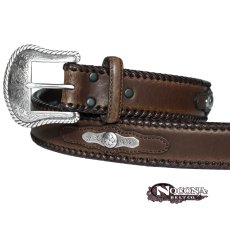 画像1: ノコナ レースエッジ コンチョインセット ウエスタン レザー ベルト（ブラウン）30/Nocona Lace Edge Concho Inset Genuine Leather Western Belt(Brown) (1)