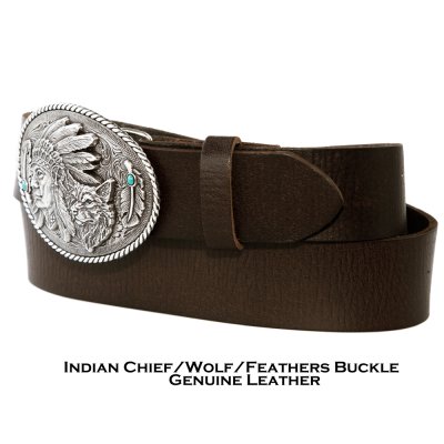 画像3: アリアット インディアンチーフ・ウルフ・フェザー クラシックストラップ ウエスタン レザー ベルト（ブラウン）/Ariat Indian Chief Wolf  Feathers Buckle Western Belt(Brown)