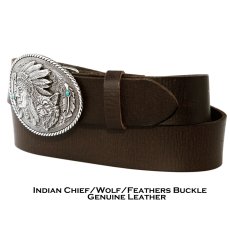 画像3: アリアット インディアンチーフ・ウルフ・フェザー クラシックストラップ ウエスタン レザー ベルト（ブラウン）/Ariat Indian Chief Wolf  Feathers Buckle Western Belt(Brown) (3)