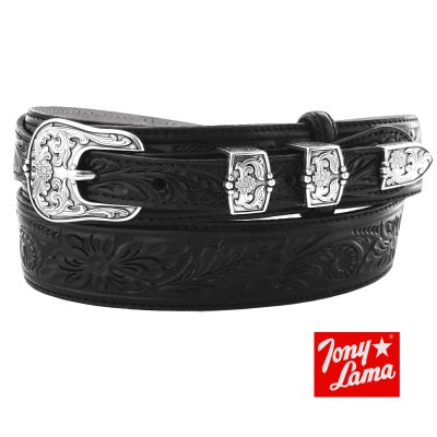 画像1: トニーラマ ハンドトゥールドレザー&4ピース ウエスタン レンジャー ベルト(ブラック)36,38/Tony Lama Hand Tooled Leather Western Ranger Belt(Black)