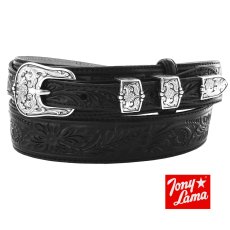 画像1: トニーラマ  ハンドトゥールドレザー&4ピース ウエスタン レンジャー ベルト（ブラック）36,38/Tony Lama Hand Tooled  Leather Western Ranger Belt(Black) (1)
