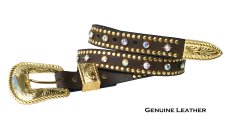 画像2: ノコナ ラインストーン ゴールドネイルヘッド 3ピース レザー ベルト（ブラウン）S/Nocona 1” Gold Nailhead and Rhinestone 3 Piece Leather Belt(Brown) (2)