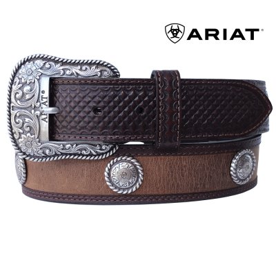 画像1: アリアット ハンドクラフト フルグレインレザー&コンチョ ウエスタン ベルト(ブラウン)36/Ariat Western Leather Belt(Brown)