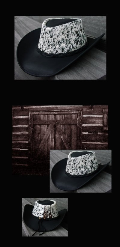 画像1: ヘアーオン レザー ハット（ブラック）/Genuine Leather Hat(Black)