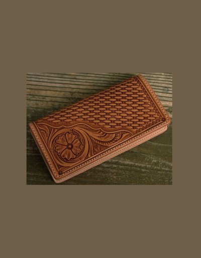 画像1: ファニー ハンドクラフト ウォレットJr.コーナークラフト&バスケットスタンプ（タンアンティーク） /Funny Wallet Jr.(Tan Antique/Corner Crafted&Basket)