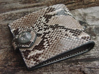 画像2: ファニーコインヘッド ビルフォード（ダイヤモンドパイソン・ナチュラル/ブラック）/Funny Coin Head Billfold Diamond Python(Natural)