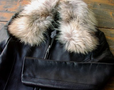 画像1: レザージャケット ナチュラルラクーンファー・シンサレート（レディース）/Leather Jacket with Raccoon Fur
