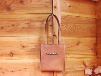 画像1: ターコイズ＆レザー ショルダートートバッグ/Turquoise&Leather Shoulder Tote Bag