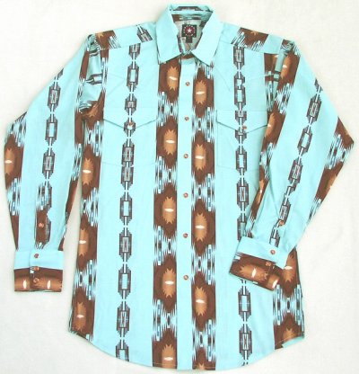 画像1: パンハンドルスリム  アズテック ウエスタンシャツ・ライトターコイズ（長袖）S/Panhandle Slim Long Sleeve Western Shirt(Light Turquoise)