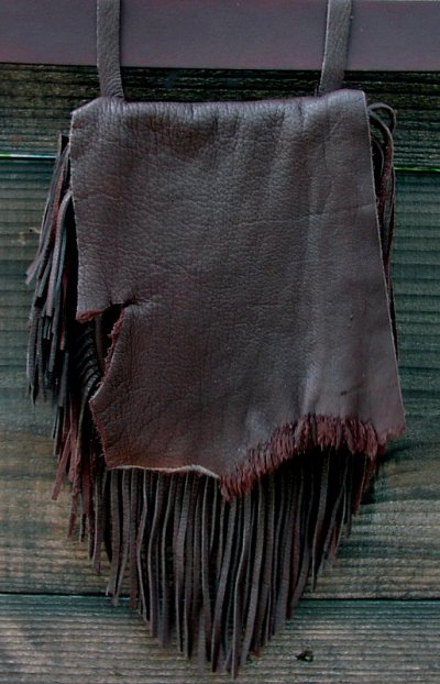 画像1: ディアスキン フリンジベルトポーチ（チョコ）/Deerskin Fringe Belt Pouch