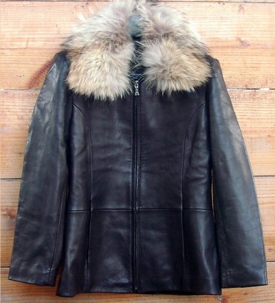 画像3: レザージャケット ナチュラルラクーンファー・シンサレート（レディース）/Leather Jacket with Raccoon Fur