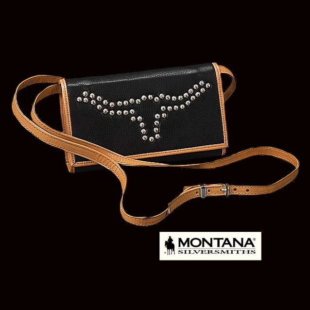 モンタナシルバースミス レザー&スタッズ ステアーヘッド ワレット（ブラック）/Montana Silversmiths Leather