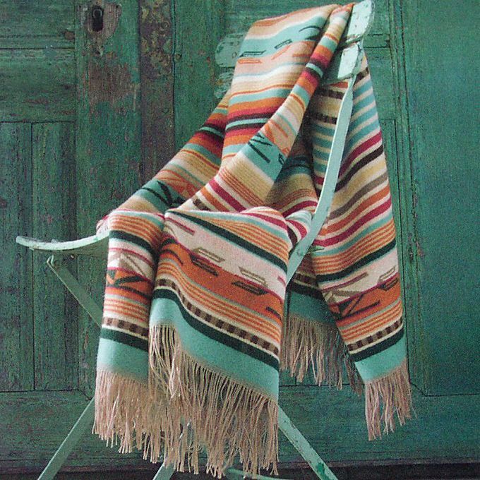 ペンドルトン チマヨ スロー（コーラル/アクアストライプ）/Pendleton Chimayo Throw(Coral/Aqua Stripe)  ブランケットホーム