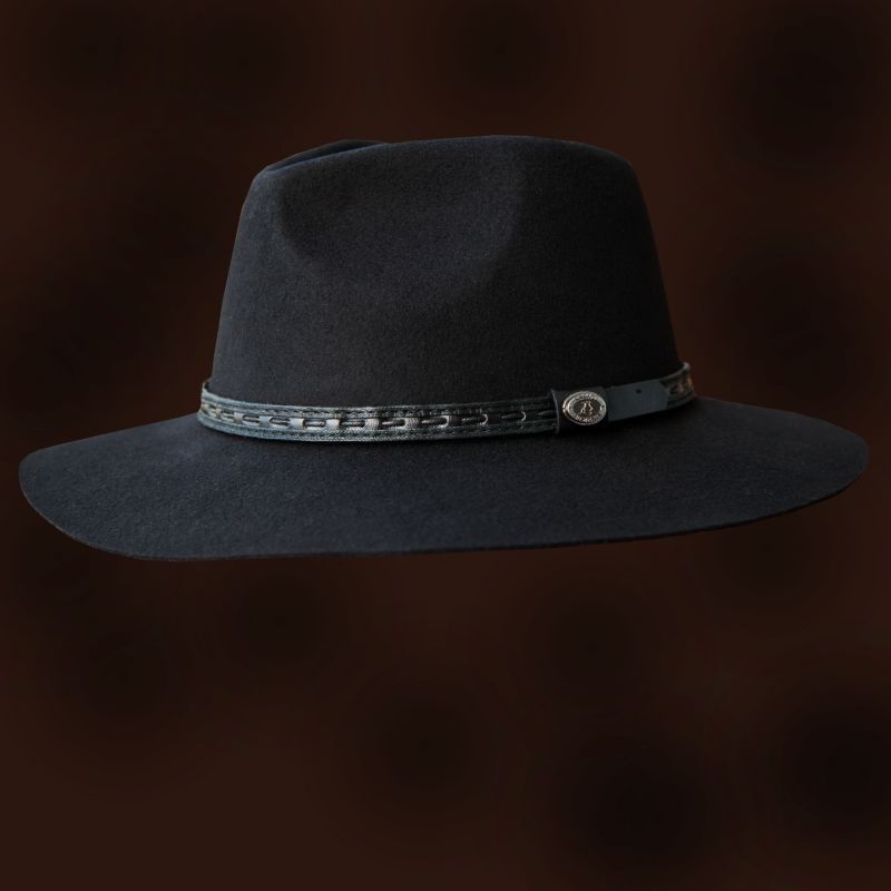 レザーバンド ウールフェルトハット（ブラック）ラージ63cmサイズ〜57cm/Wool Felt Hat(Black) ウールハット・レザー