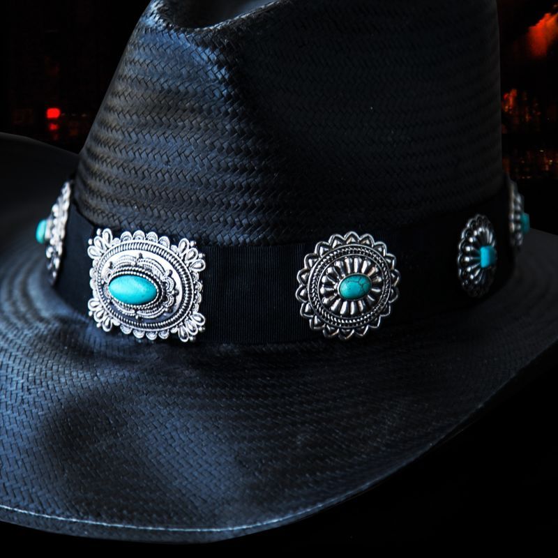 画像1: ブルハイド ウエスタン ストローハット ア ナイト トゥ シャイン（ブラック/シルバー・ターコイズコンチョ）/Bullhide Western Straw Hat A Night To Shine(Black) (1)