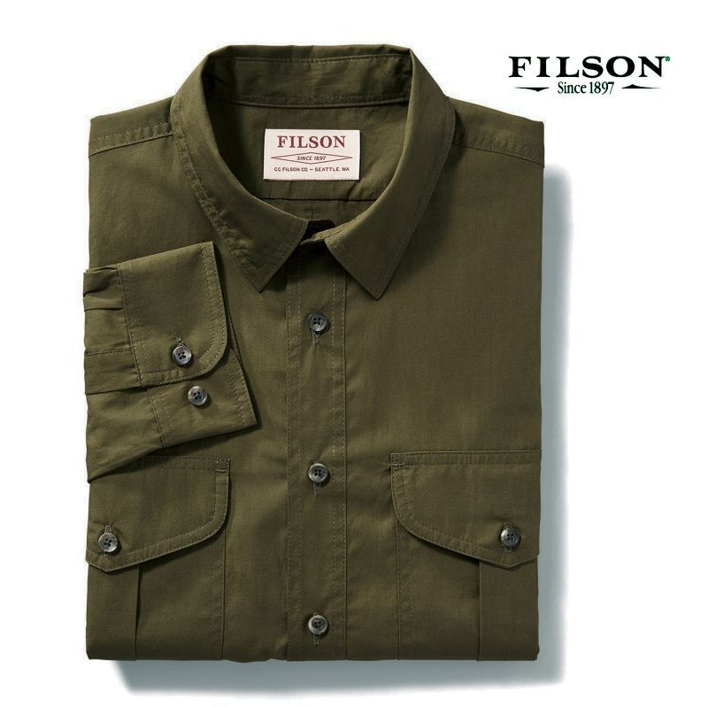 フィルソン フェザークロス シャツ 長袖 マーシュオリーブ Xs Filson Longsleeve Feather Cloth Shirt Marsh Olive 長袖シャツ