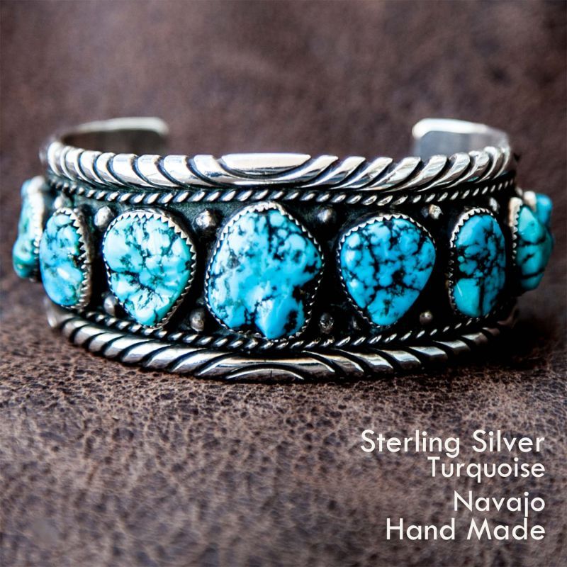 ナバホ スターリングシルバー&ターコイズ ハンドメイド ビンテージ ブレスレット ROANHORSE/Navajo Sterling Silver  Turquoise Vintage Bracelet
