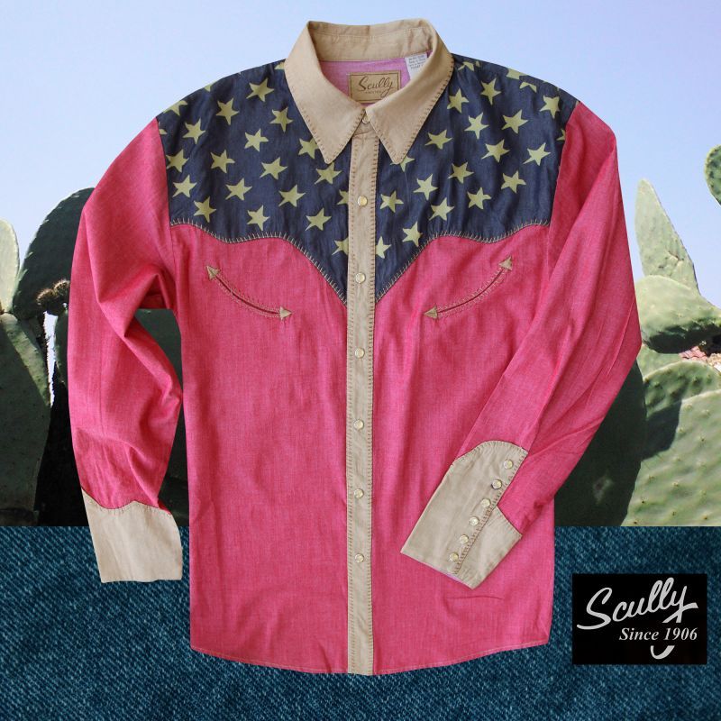 スカリー アメリカンフラッグ ピックステッチ ウエスタン シャツ レッド メンズ 長袖 S Scully Pick Stitch Patriotic Shirt Red 長袖シャツ