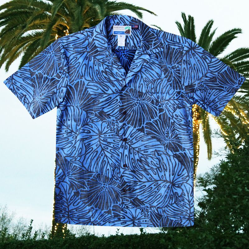 アロハシャツ リバースプリント（ブルー・ブラック）/Aloha Shirt 半袖シャツ・Tシャツ