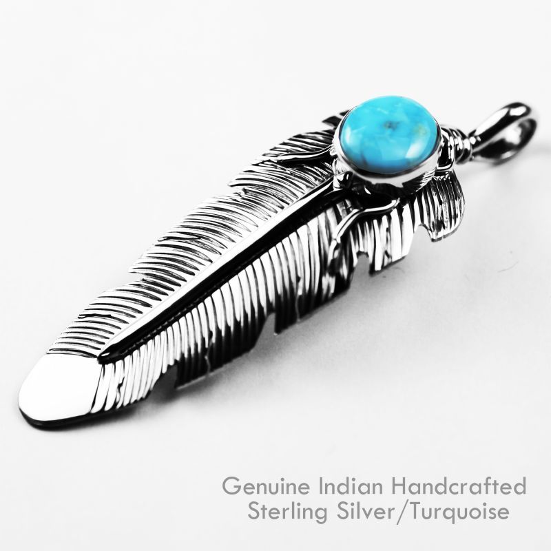 ネイティブアメリカン ナバホ族 フェザー ターコイズ&スターリングシルバー ペンダント トップ/Navajo Handmade  Turquoise&Sterling Silver Pendant