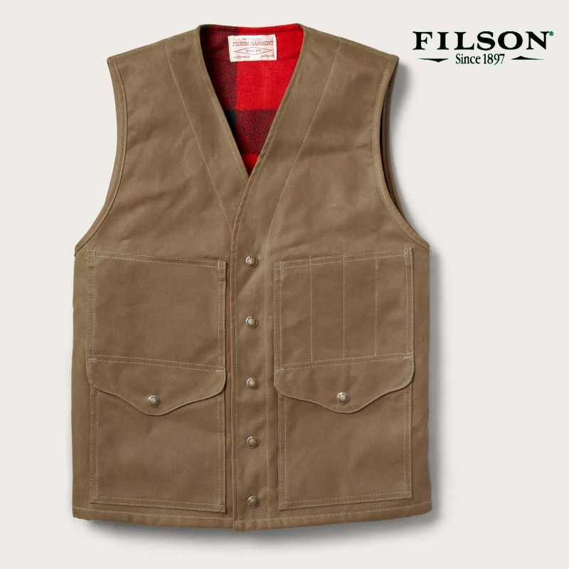 フィルソン マッキーノウールラインド ティンクロス クルーザー ベスト（ダークタン）XS/Filson Lined Cruiser Vest