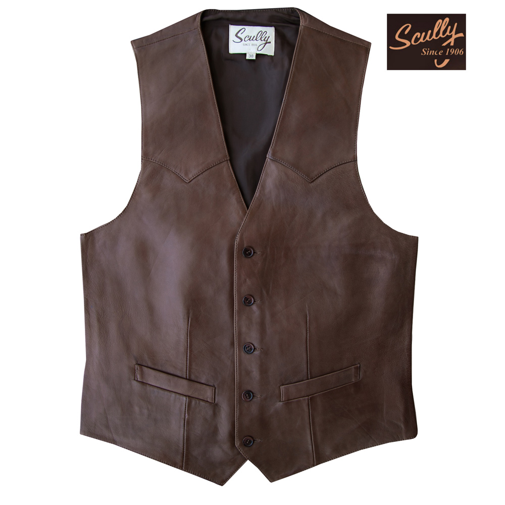 画像1: スカリー ウエスタン レザー ベスト（チョコレートブラウン）/Scully Western Lamb Leather Vest(Chocolate) (1)