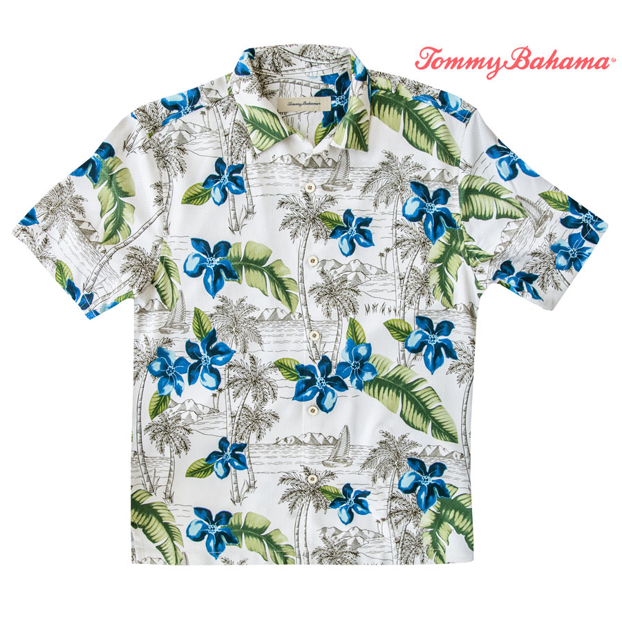 トミーバハマ シルク ハワイアン シャツ・アロハシャツ（半袖・クリーム）S/Tommy Bahama Short Sleeve