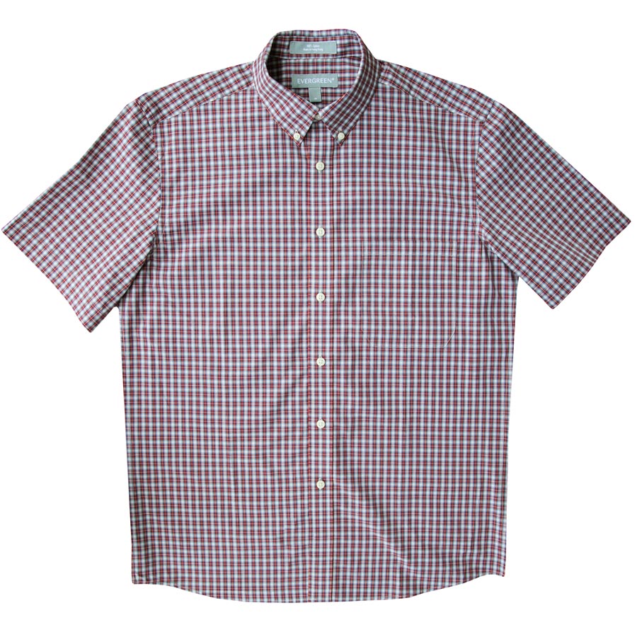 エバグリーン 半袖 シャツ（バーガンディー・ブルー）/Evergreen Plaid Shortsleeve Shirt 半袖シャツ・Tシャツ