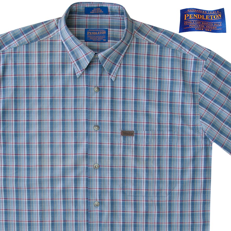 画像1: ペンドルトン 半袖 シャツ（ブループラッド）/Pendleton Plaid Shortsleeve Shirt(Blue) (1)