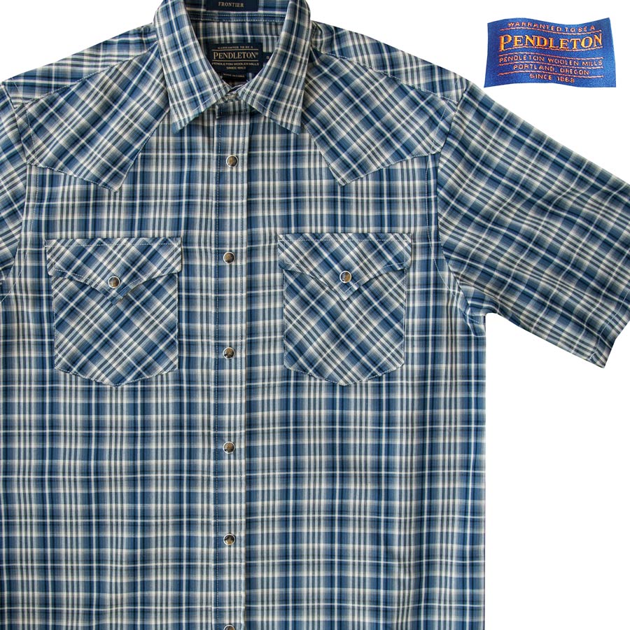 画像1: ペンドルトン 半袖 ウエスタン シャツ ブルー・クリーム/Pendleton Shortsleeve Western Shirt (1)
