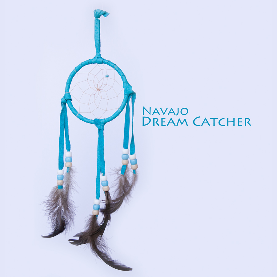 アメリカインディアン ナバホ族 鹿革製 ハンドメイド ドリームキャッチャー 7 7cm ターコイズ ホワイト ライトブルー ベージュ Navajo Hand Made Dream Catcher ウォールデコ
