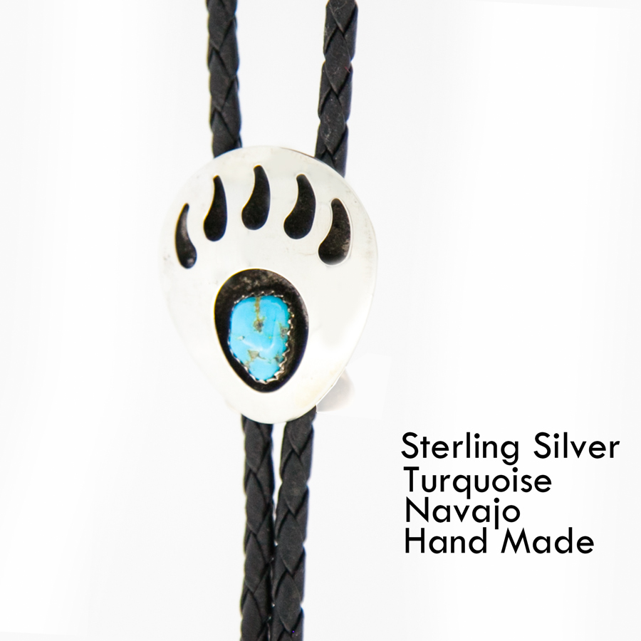 画像1: シルバー&ターコイズ ボロタイ ネイティブアメリカン ナバホ族 ハンドメイド（ベアパウ）/Navajo Sterling Silver&Turquoise Bolo Tie(Bear Paw) (1)