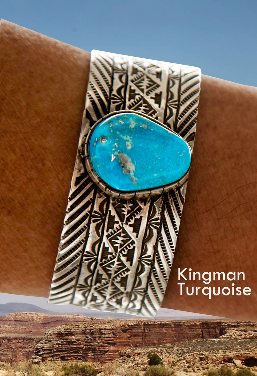 ナバホ キングマン ターコイズ スターリングシルバー ハンドメイド ブレスレット/Navajo Kingman Turquoise Sterling  Silver Bracelet ブレスレット・マネークリップ・リング・ライター