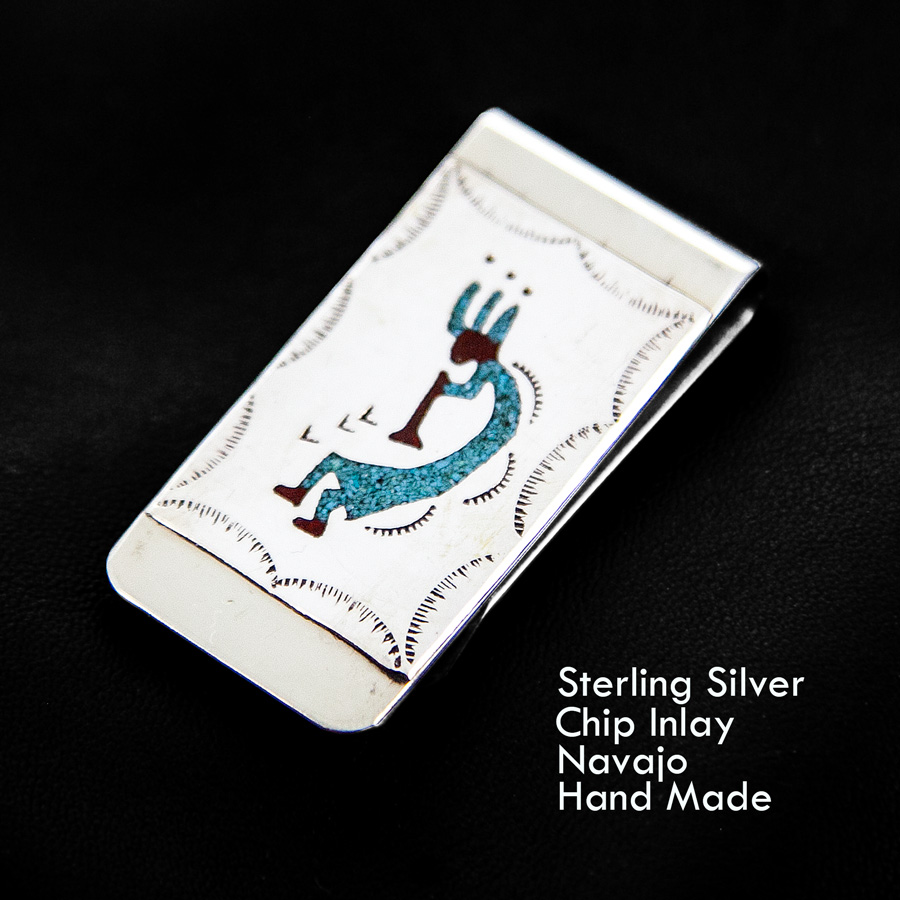 ココペリ マネークリップ アメリカインディアン ナバホ族 ハンドメイド Navajo Kokopelli Chip Inlay Money Clip ブレスレット マネークリップ ライター