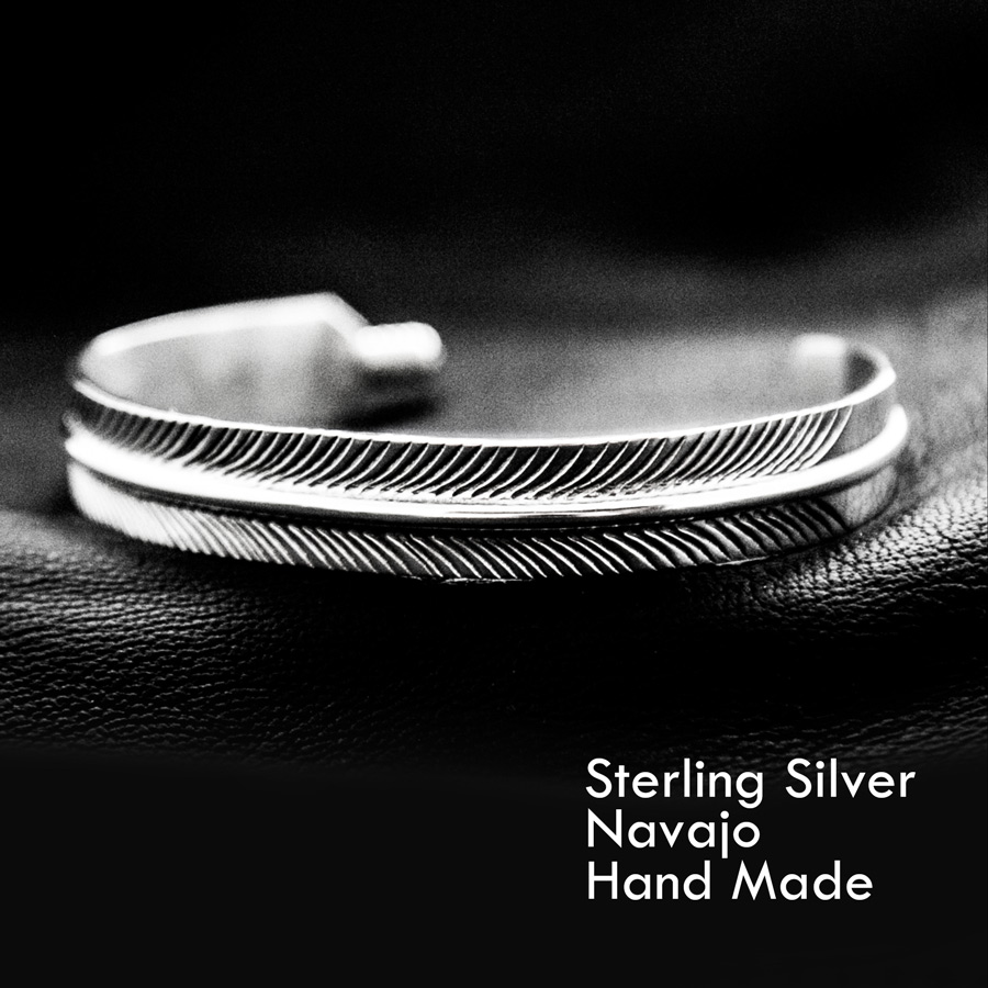 画像1: ナバホ フェザー 925 スターリングシルバー ハンドメイド ブレスレット/Navajo Sterling Silver Bracelet(Feather) (1)