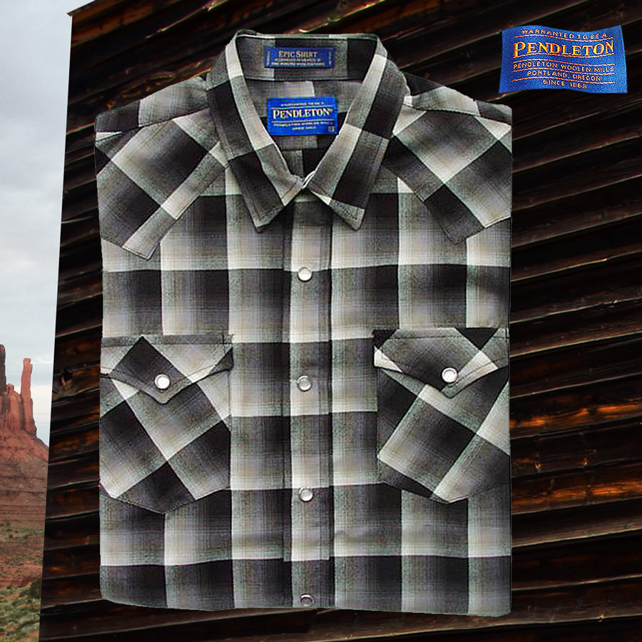 画像1: ペンドルトン ウール ウエスタン シャツ ブラックプラッドXS/Pendleton Western Shirt (1)