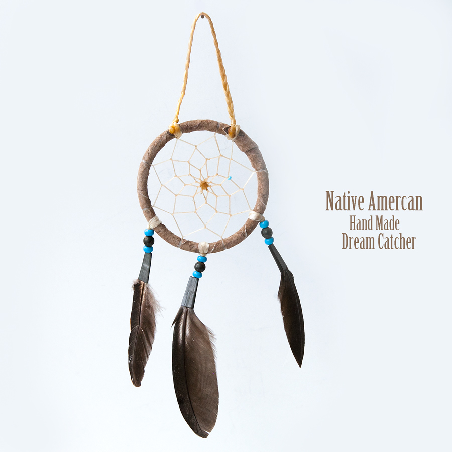 アメリカインディアン ナバホ族 鹿革製 ハンドメイド ドリームキャッチャー  5.6cm（ライトブラウン/ターコイズ・ダークブラウン・ターコイズ）/Navajo Hand Made Dream Catcher