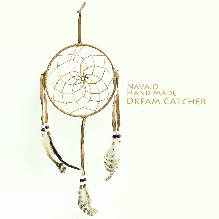 アメリカインディアン ナバホ族 鹿革製 ハンドメイド ドリームキャッチャー 15 3cm ライトブラウン ホワイト ワイン ホワイト Navajo Hand Made Dream Catcher ウォールデコ