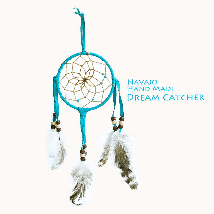 画像1: アメリカインディアン ナバホ族 鹿革製 ハンドメイド ドリームキャッチャー 10.3cm（ターコイズ/ブラウン・ベージュ・ブラウン）/Navajo Hand Made Dream Catcher (1)