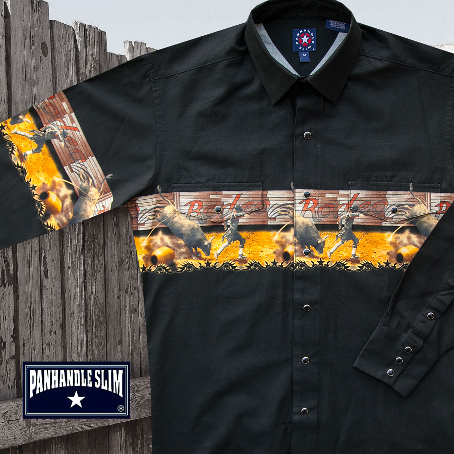 画像1: パンハンドルスリム ロデオ ボーダー ウエスタンシャツ ブラック（長袖）M/Panhandle Slim Rodeo Border Shirt (1)